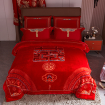 拉舍尔毛毯超柔大红色婚庆云毯冬季加厚盖毯喜被结婚用毯子伴手礼