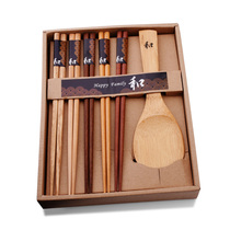 餐厅用筷家庭餐具套装五双装带饭铲礼盒木筷子餐具实用礼品家庭筷