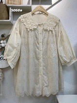 日系森系棉布刺绣宽松大版型中袖衬衫纯色女士上衣春夏新品