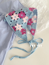 小fafa手工刺绣三角巾凹造型少女包头头巾镂空复古法式小围巾丝巾