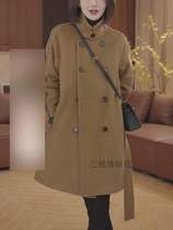 时尚洋气驼色毛呢大衣女冬透气舒适新款韩版流行宽松外套宽松风衣