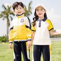 幼儿园园服小学生校服套装夏装班服纯棉黄色运动短袖春秋季四件套