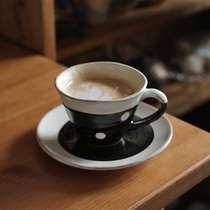 日本原装进口 手工黑白釉挂分咖啡杯茶杯 釉下彩日式复古器皿