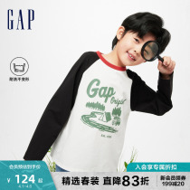 Gap男童2024春季新款logo高弹撞色插肩袖长袖T恤儿童装上衣891991