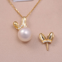 DIY手工制作珍珠项坠不含珍珠单个兔子吊坠银饰 s925纯银吊坠配件