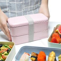 双层饭盒日式学生分隔便当盒保鲜可微波炉加热小麦纤维健身饭盒