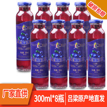 吕梁野山坡蓝莓汁饮料果汁果肉300ml*8饮料果蔬汁玻璃瓶好喝包邮