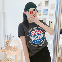 COCO大码女装夏季新款创意撞色字母图案印花T恤显瘦韩版百搭短袖