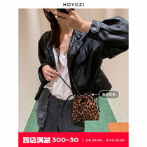 【小优家包包】HOYOZI豹纹抽绳手机包包女士2024新款斜挎包小包