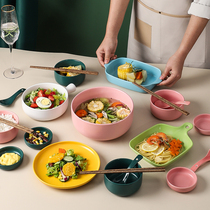 碗碟套装北欧陶瓷一人食家用学生宿舍碗盘勺筷简约网红组合餐具