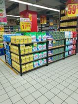 超市牛奶堆头展示架饮料促销台陈列架钢木货架加厚礼品盒洗化地堆