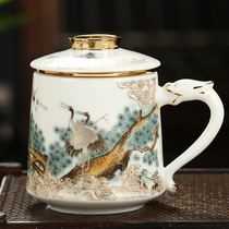 景德镇茶杯茶水分离羊脂玉白瓷杯子家用带盖办公室陶瓷过滤泡茶杯