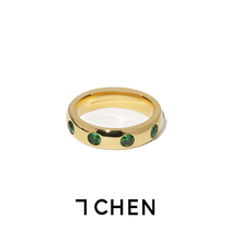 7CHEN 欧美钛钢绿钻戒指高级时尚个性设计叠戴食指戒指环不褪色