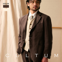 【苎麻天丝混纺】CULTUM复古运动西服套装男士休闲轻薄西装三件套