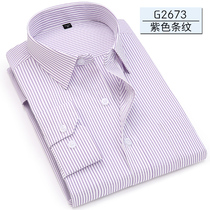 2024春季紫色条纹衬衫男长袖商务休闲职业工装上班衬衣打底衫男装