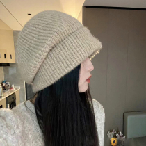 毛线帽子女秋冬季韩版百搭大头围针织帽保暖护耳冷帽显脸小堆堆帽