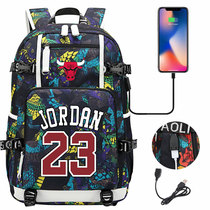 新款运动篮球球星印花USB青少年学生包男女休闲旅行双肩背包