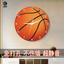 篮球足球创意挂钟教室卧室装饰时钟男孩体育运动静音免打孔壁钟