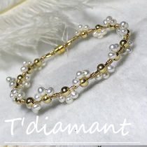 【T'diamant】14k包金小仙女森女天使花环天然珍珠花瓣手镯手链