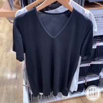 日本本土代购Uniqlo优衣库自发热heattech男士V领短袖T恤打底纯色