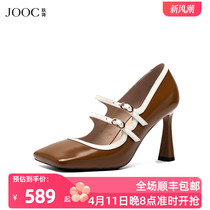 JOOC玖诗玛丽珍鞋女秋冬新款复古高跟鞋法式气质单鞋玛丽珍6903