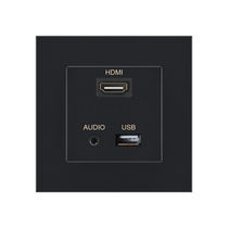 86型黑色HDMI高清4K视频传输线插座带3.5音频耳机孔USB数据传输口