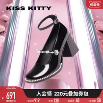 徐梦洁同款KISSKITTY珍宝系列高跟鞋2023秋珍珠法式单鞋玛丽珍鞋