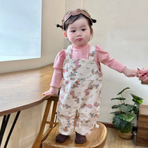 春季新款婴幼儿女宝宝一岁背带裤韩版洋气连体衣外出服2件套装春