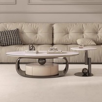 轻奢岩板小户型现代简约客厅家用储物大师设计椭圆形茶几桌子新款