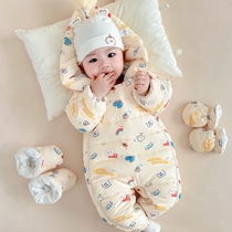 新生婴幼儿连体衣羽绒服冬季加厚0-1岁男女宝宝冬外出服衣服抱衣2