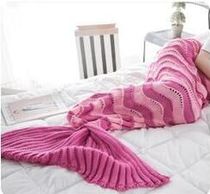 秋冬新品美人鱼尾欧式款毛毯波浪条纹拼色针织办公室午睡沙发毯