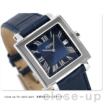 日本代购 FENDI 男士瑞士产正方形复古蓝色真皮 休闲商务石英手表