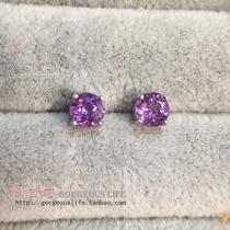 浅紫色 天然紫水晶5MM直径 S925纯银镀白金 耳钉 耳环