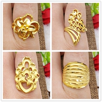新款细磨砂镀24k金戒指女士仿3D沙金假黄金孔雀花朵戒指欧币饰品