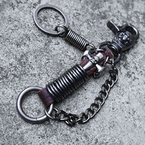 复古个性创意摩托车牛皮钥匙扣男挂件哈雷重型机车钥匙链圈环潮