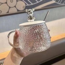 小熊马克玻璃水杯冰川泡茶杯家用花茶杯耐热玻璃锤纹把杯ins定制
