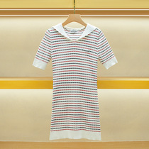 [现货] Miu家针织连衣裙2023夏季女装法式海军领条纹修身包臀裙子